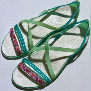 CROCS Green and Pink Sandals with Vibrant Straps